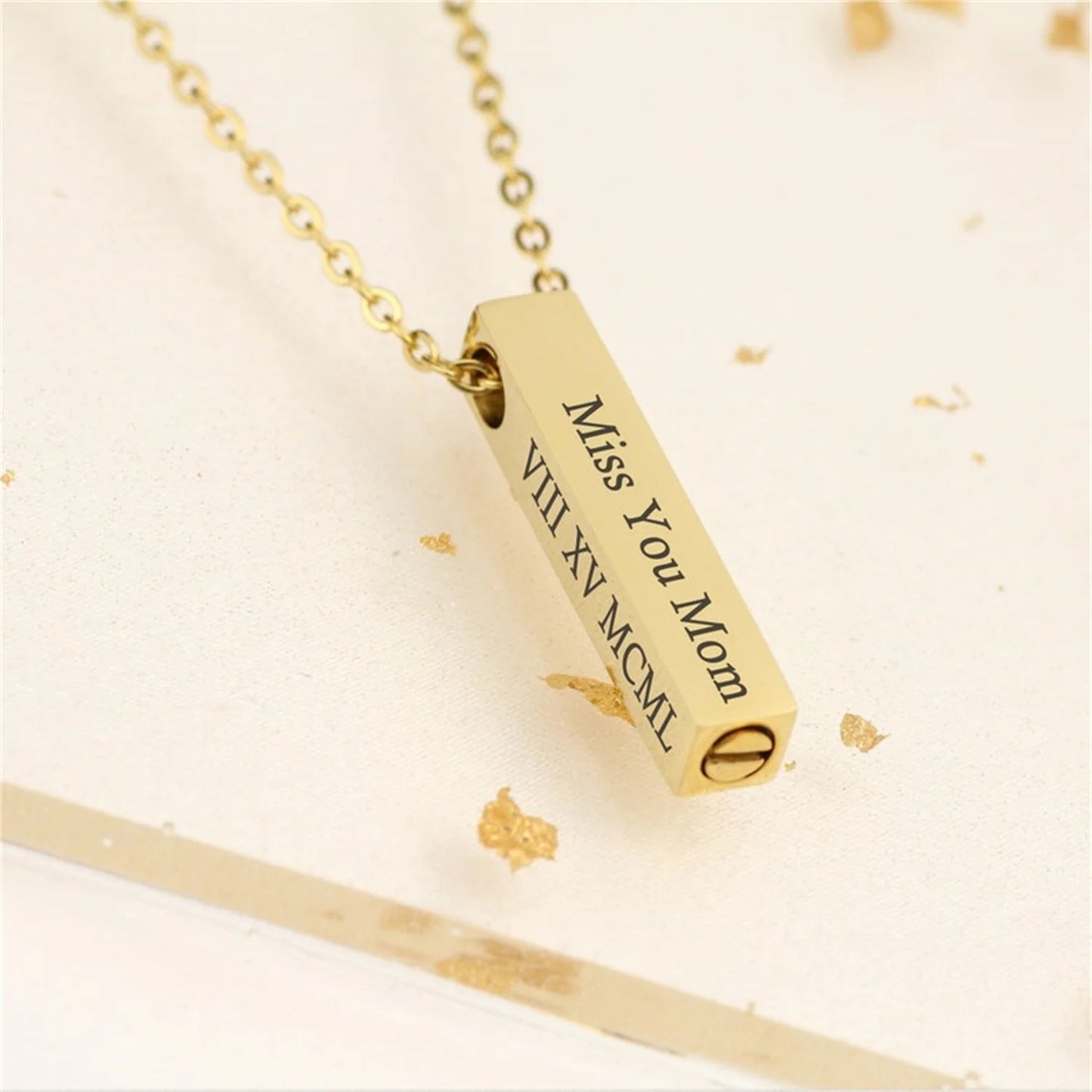 Custom Memorial Urn Necklace for Ashes – Engraved Bar