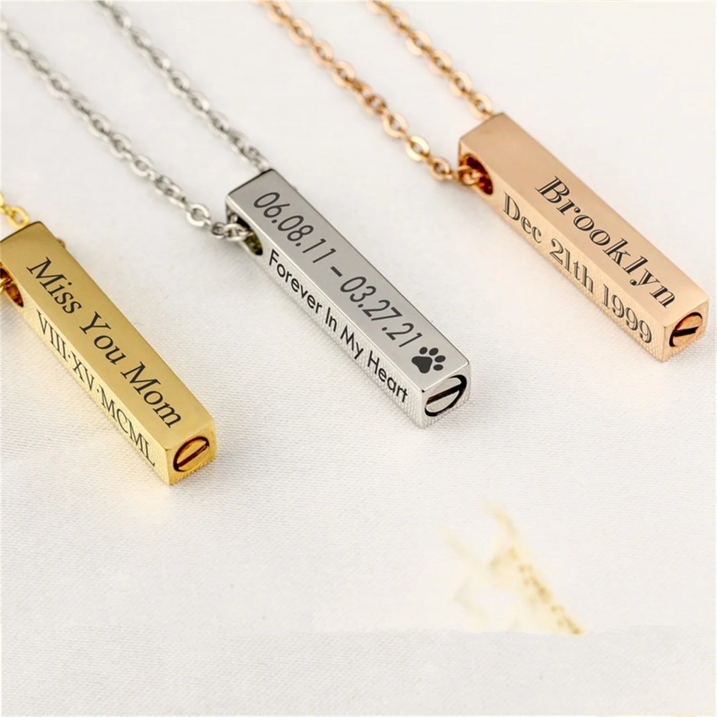 Custom Memorial Urn Necklace for Ashes – Engraved Bar