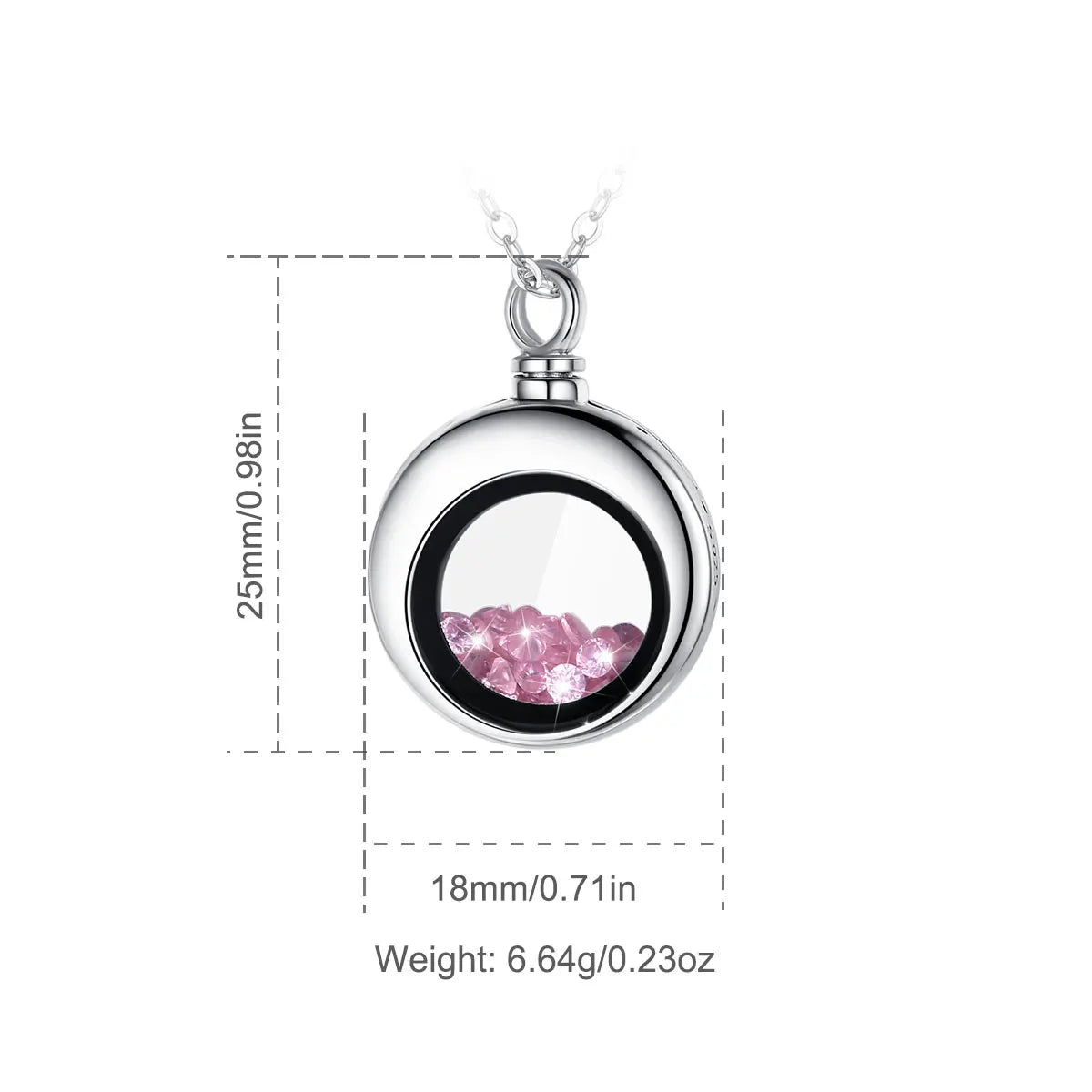 925 sterling silver circular cremation memorial urn color crystal stone pendant necklace fashion jewelry souvenir