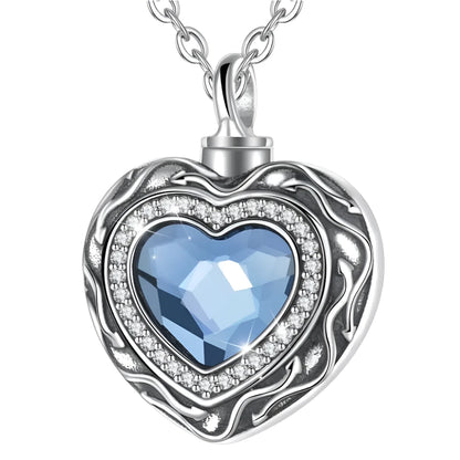 Sterling Silver Blue Heart Cremation Necklace