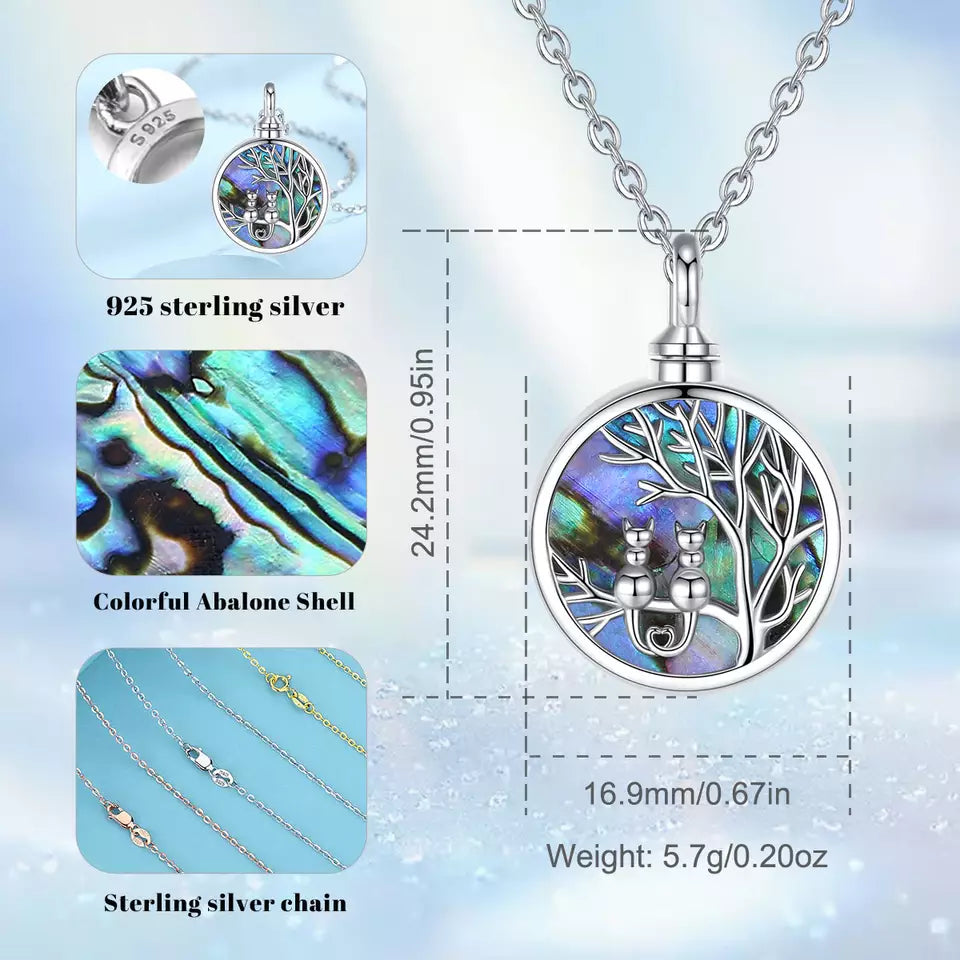 Infographic Image of the pendant showing what materials it is made out of and it includes the measurements of the pendant.