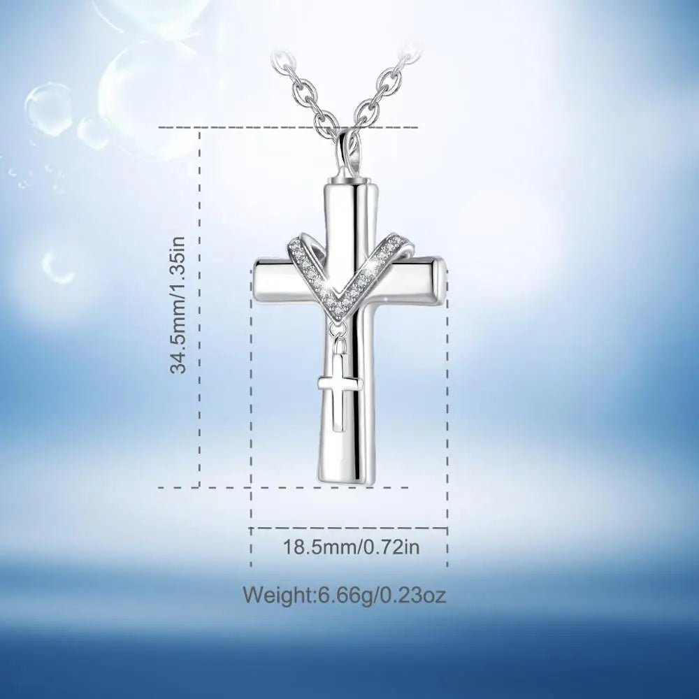 Sterling Silver Classic Cross Cremation Ashes Urn Necklace Keepsake Jewelry Ashes Memorial Pendant for Women/Men