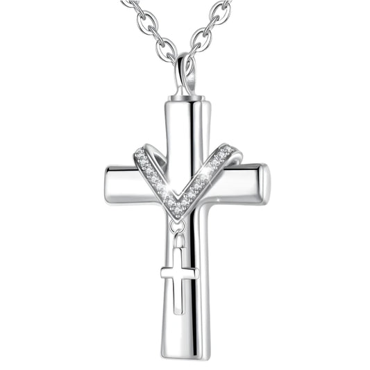 Sterling Silver Classic Cross Cremation Ashes Urn Necklace Keepsake Jewelry Ashes Memorial Pendant for Women/Men