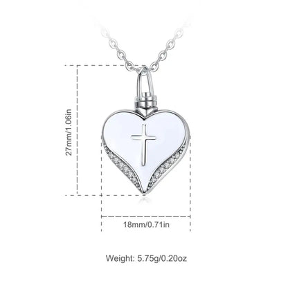 Sterling Silver Heart Cremation Urn Necklace Ash Jewelry Memorial Keepsake Cross Pendant Forever in my heart