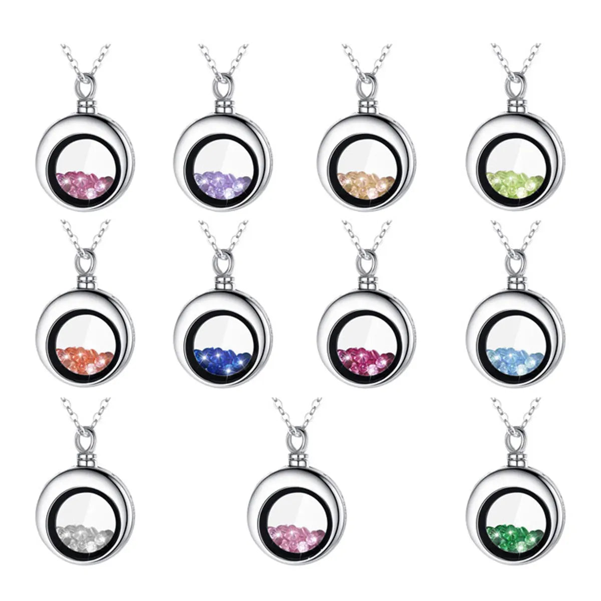 925 sterling silver circular cremation memorial urn color crystal stone pendant necklace fashion jewelry souvenir