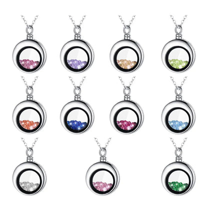 925 sterling silver circular cremation memorial urn color crystal stone pendant necklace fashion jewelry souvenir