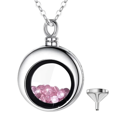 925 sterling silver circular cremation memorial urn color crystal stone pendant necklace fashion jewelry souvenir