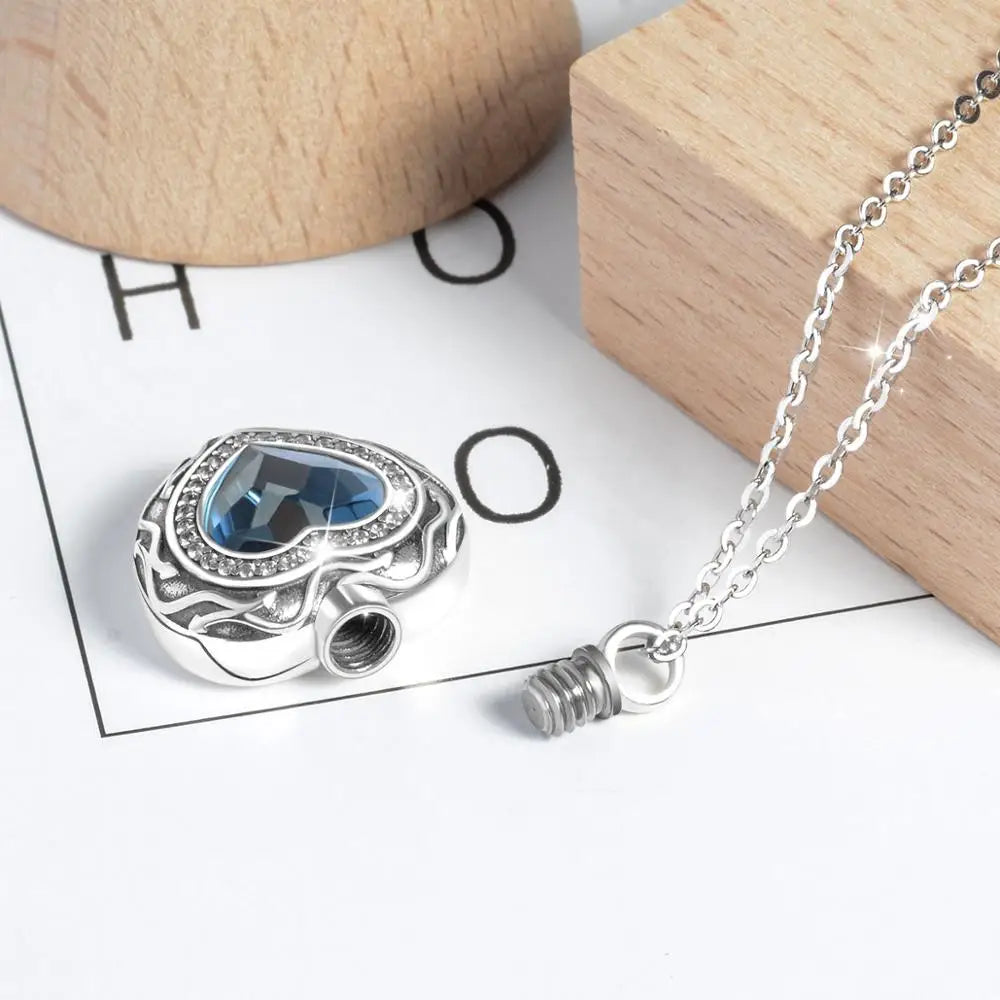 Sterling Silver Blue Heart Cremation Necklace