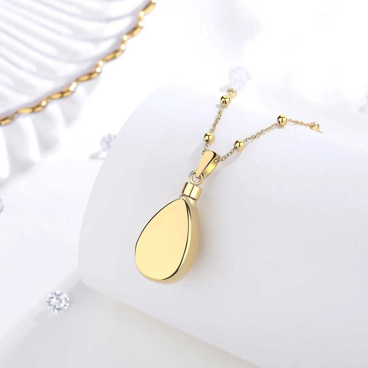 Stainless Steel Gold Color Water Drop Urn Souvenir Cremation Ashes Necklace Pendant  Locket Cremation Jewelry Women Gifts