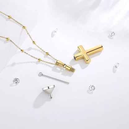 Stainless Steel Cross Locket Cremation Necklace Memorial Ashes Urn Pendant Men's Women's Fashion Memorial Jewelry Gift