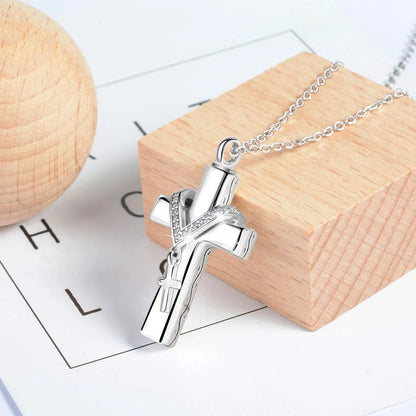 Sterling Silver Classic Cross Cremation Ashes Urn Necklace Keepsake Jewelry Ashes Memorial Pendant for Women/Men