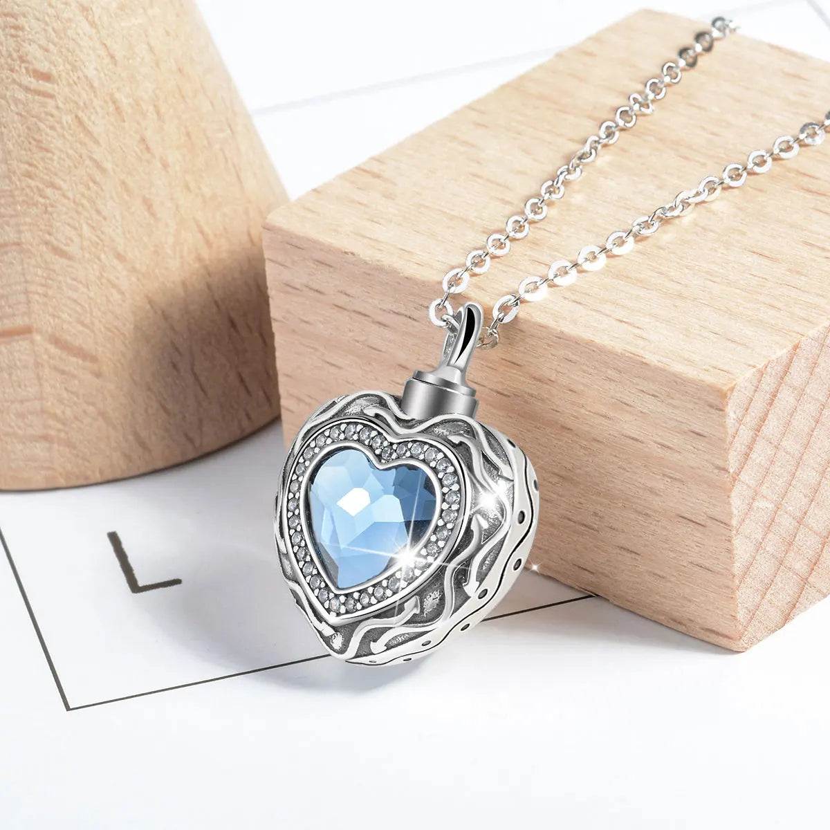 Sterling Silver Blue Heart Cremation Necklace