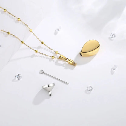 Stainless Steel Gold Color Water Drop Urn Souvenir Cremation Ashes Necklace Pendant  Locket Cremation Jewelry Women Gifts