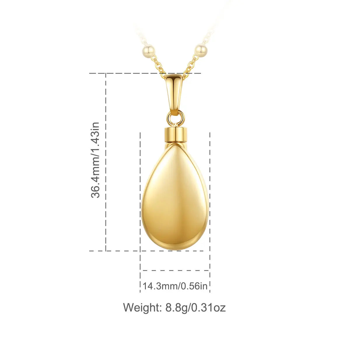 Stainless Steel Gold Color Water Drop Urn Souvenir Cremation Ashes Necklace Pendant  Locket Cremation Jewelry Women Gifts