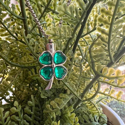 Stainless Steel Green Clover Crystal Cremation Necklace - Jewel Lay