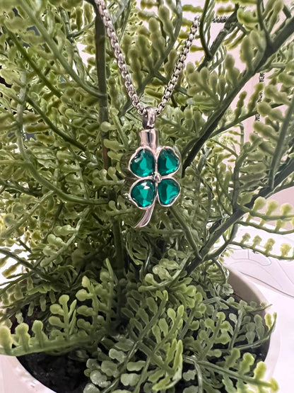 Stainless Steel Green Clover Crystal Cremation Necklace - Jewel Lay