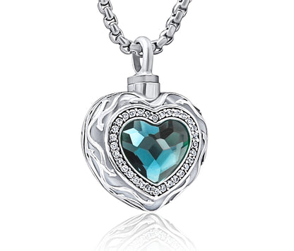 Sterling Silver Blue Heart Cremation Necklace - Jewel Lay