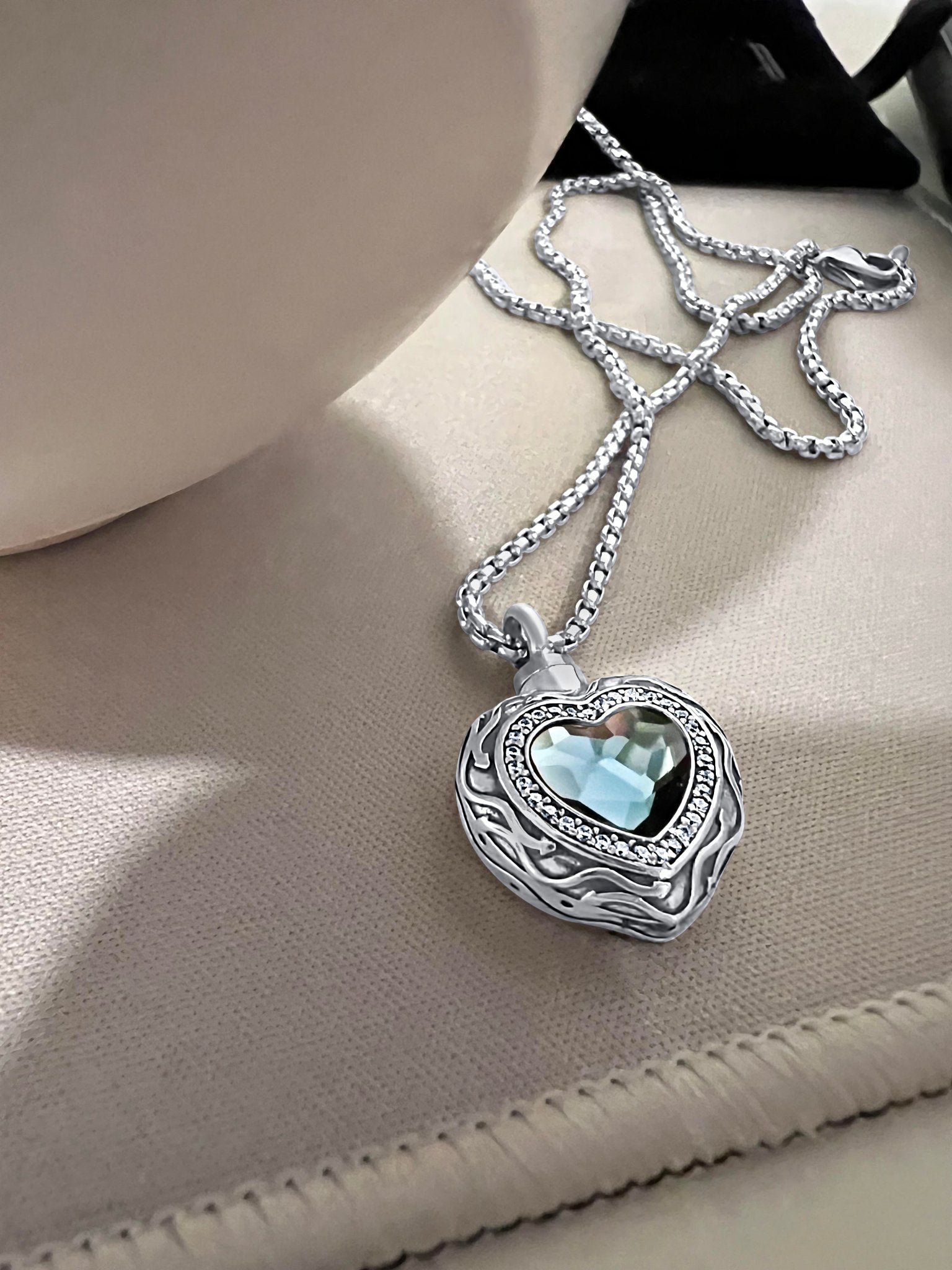 Sterling Silver Blue Heart Cremation Necklace - Jewel Lay