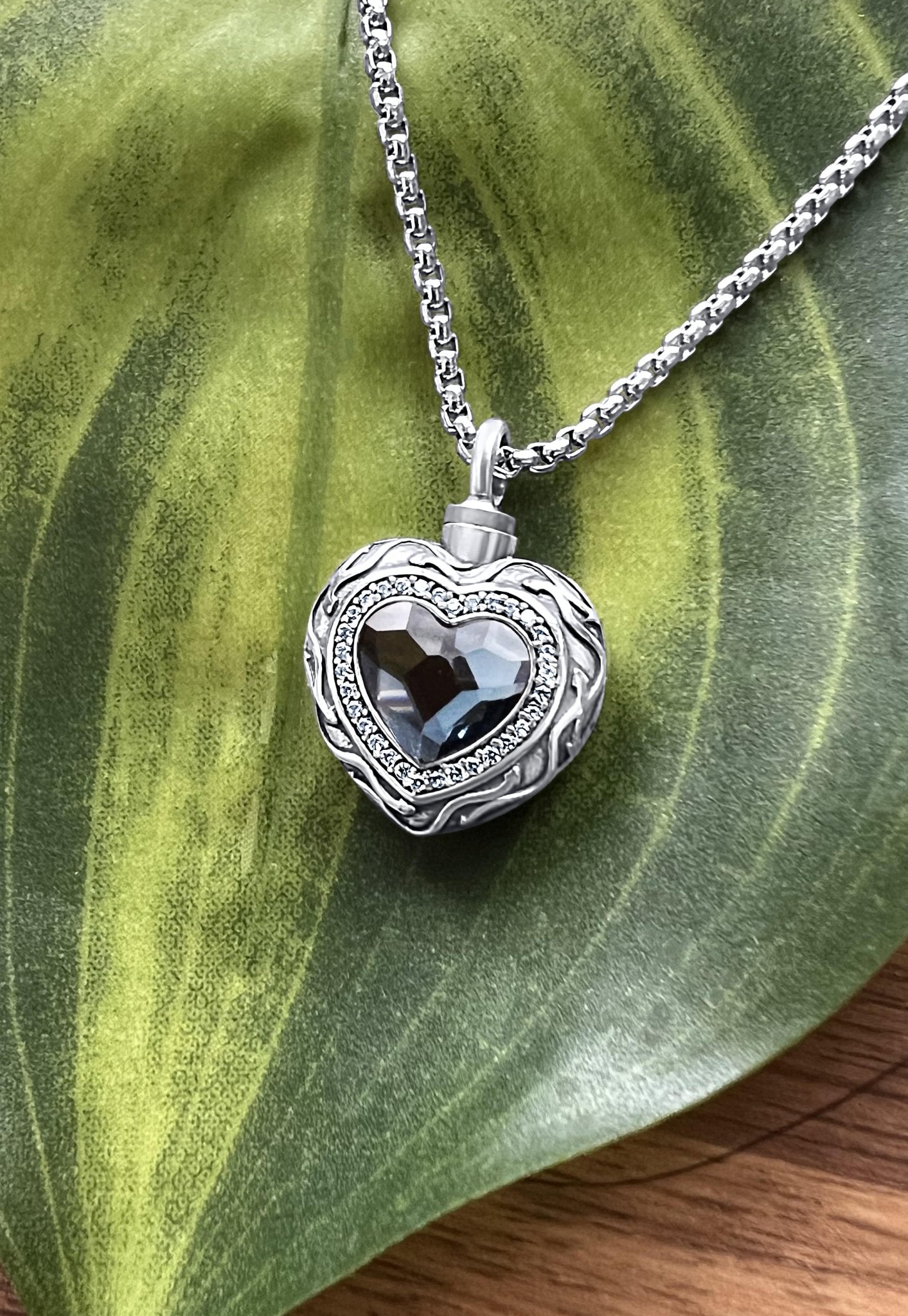 Sterling Silver Blue Heart Cremation Necklace - Jewel Lay