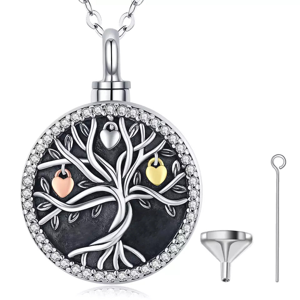 Sterling Silver Heart Tree Cremation Jewelry Necklace - Jewel Lay