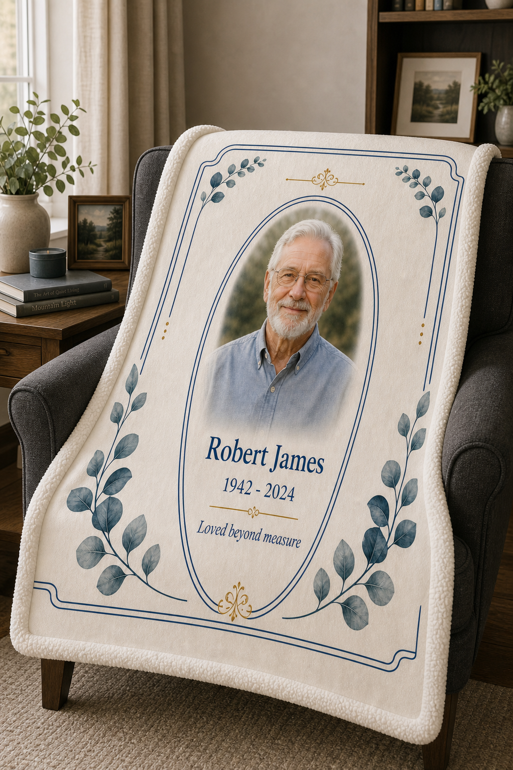 Personalized Sherpa Classic Navy Blanket detail view 2