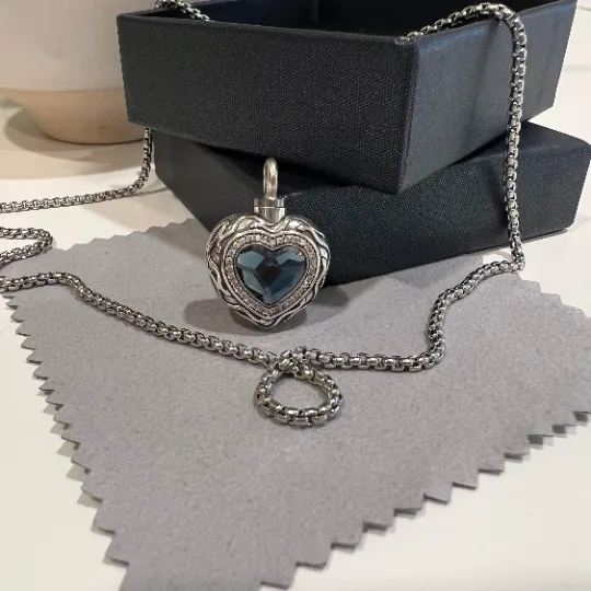 Blue Heart Cremation Necklace view 4