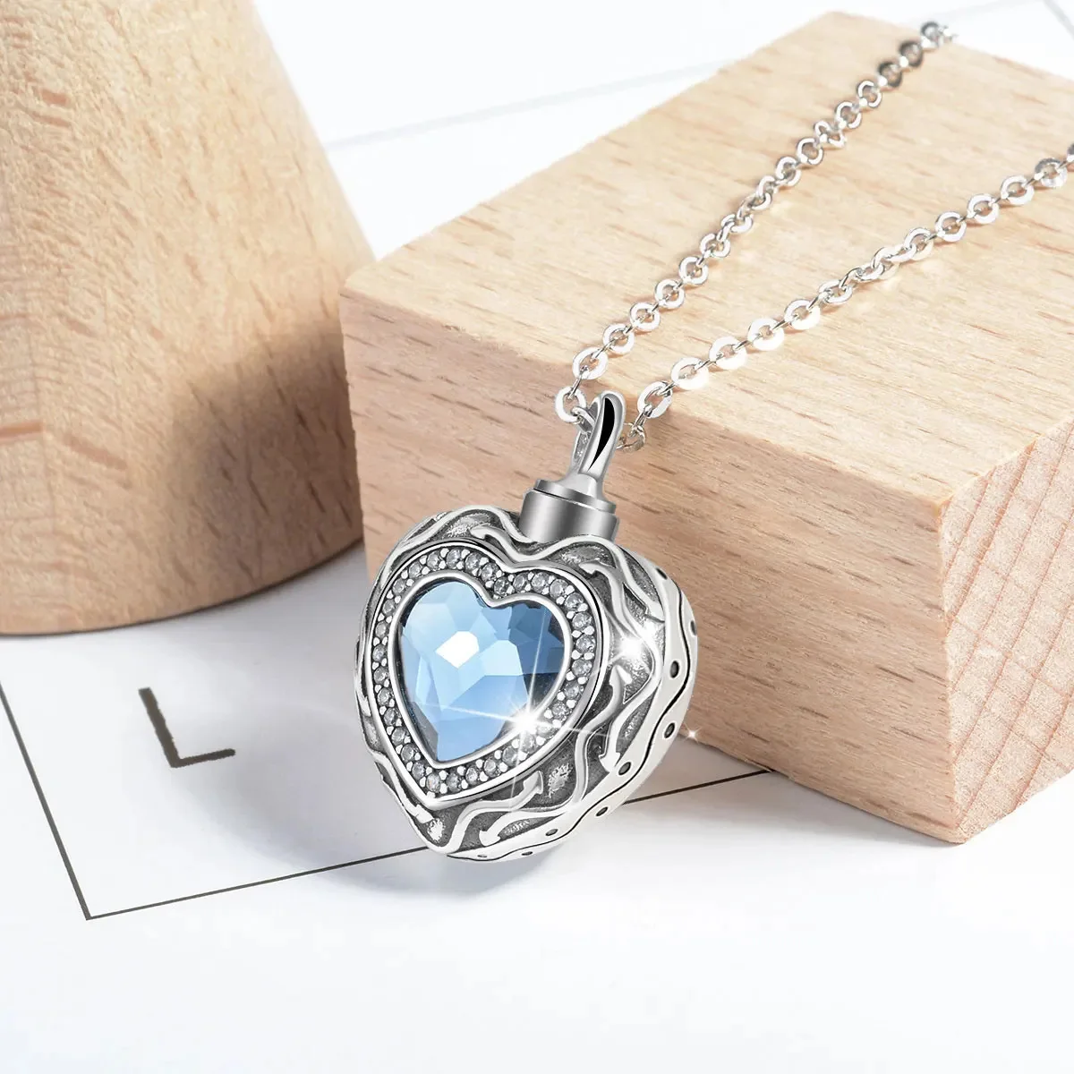Blue Heart Cremation Necklace product photo