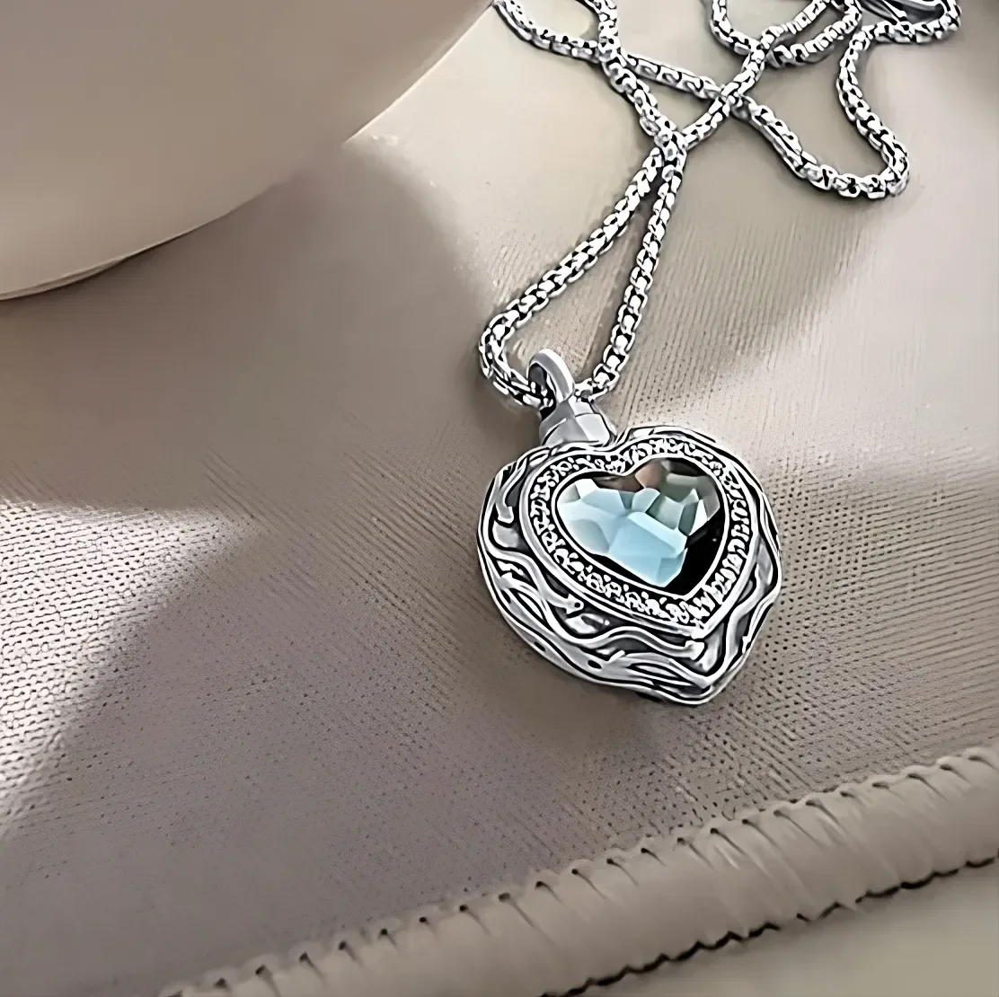 Blue Heart Cremation Necklace view 3
